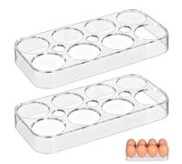 jojofuny 2-Pack Refrigerator Egg Tray 8-Slot Clear Plastic Egg Storage Box for Kitchen Fridge Organiser Space-Saving Holder Container