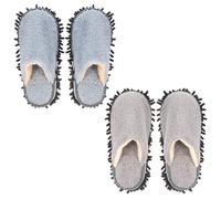 jojofuny 2 Pairs Thickened Fleece Lined Mop Slippers, Detachable Cleaning Slippers for Home Floor Sweeping, Medium Size Blue and Grey, Reusable Dust Mopping Shoes for Indoor Use