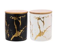 jojofuny 2 Sets Ceramic Storage Jars Marble Pattern Sealed Canisters with Lids for Tea Cereals Beans Airtight Kitchen Food Containers in Black and White