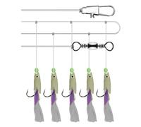 jojofuny 2 Strings Luminous Carbon Steel Sea Fishing Hook String with 5-in-1 Fish Shaped Hooks for Mackerel and Bass, Sturdy and Accurate Fishing Bait Rig for Professional Anglers