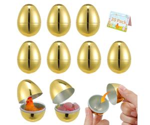 jojofuny 20 Pcs Gold Fillable Easter Eggs 6cm Plastic Empty Containers with Hanging Holes Hinged Snap Closure for Egg Hunt Basket Fillers Party Favours Tree Ornaments
