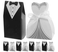 jojofuny 200pcs Wedding Favor Boxes Bride and Groom Candy Containers with Ribbon Elegant Tuxedo Dress Design for Wedding Party Decorations Bridal Shower Engagement Keepsake Packaging