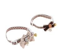 jojofuny 2pcs Adjustable Breakaway Cat Collars with Bow Tie and Bell, Elastic Safety Buckle Jewelry Pendant for Girl Cats, Embroidered Floral Star Design for Home and Holiday Use