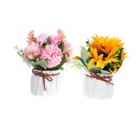 jojofuny 2pcs Artificial Flower Potted Plant Model with Sunflower and Pink Hydrangea Lifelike Desktop Fake Flower Decoration for Home Office Table Centerpieces Floral Ornament