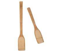 jojofuny 2pcs Bamboo Spatula Set with Long Handles for Cooking and Small Batch Cooking, Flat Wide Arc Curved Head Design, Multi-Purpose Mixing Spatula Minimising Wrist Strain