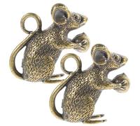 jojofuny 2Pcs Brass Mouse Charms Zodiac Mouse Hanging Pendant for Bag Keychain Office Decor Durable Copper Rat Figurines Unique Spring Festival Year