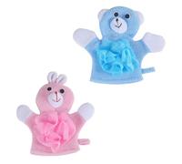 jojofuny 2PCS Cartoon Bath Towels with Foaming Scrubber, Soft Comfortable Body Cleaning Tool for ’s Bath, Includes Pink Rabbit and Blue Bear for Gentle Skin Exfoliation