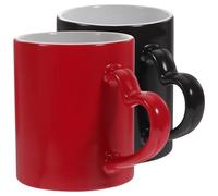 jojofuny 2pcs Ceramic Coffee Mugs Set with Heart Handle, Elegant Red and Black Friendship Coffee Cups for Wedding and Home Use, Sturdy Ceramic Material with Beautiful Lines