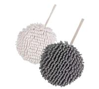jojofuny 2pcs Chenille Water Absorbent Hand Towels with Hanging Lanyard, Soft Fuzzy Ball Hand Drying Towels for Kitchen and Bathroom, White and Grey Farmhouse Style