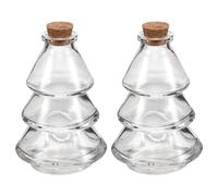 jojofuny 2pcs Christmas Tree Shaped Glass Bottles Clear Miniature Spell Jar Vials with Stoppers for DIY Craft Wedding Favors Halloween Witchcraft Storage Creative Art and Year Wish Message