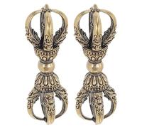 jojofuny 2pcs Golden Brass Vajra Meditation Tool with Antique Aged Finish and Vintage Tibetan Dorje Effect, 1.9 Inch Spiritual Tranquility Amulet for Temple Decoration and Home Feng Shui