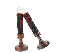 jojofuny 2pcs Halloween LED Flameless Wax Taper Candles with Realistic Yellow Flickering Light Vintage Black Gold Glitter Design Safe Energy Saving Party Decoration