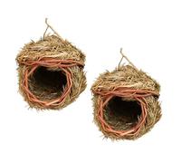 jojofuny 2pcs Handmade Hanging Straw Birdcages, Woven Eco-friendly Bird Nests 14x14x14cm, Light Green Decorative Birdhouses for Garden and Outdoor Use