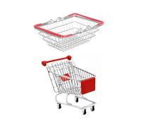 jojofuny 2pcs Mini Shopping Trolley Food Basket Set Stainless Steel | Wire Cart and Grocery Basket for Snacks Fries Crisps Chicken Wings Desk Organisation Photo Props Shop Displays