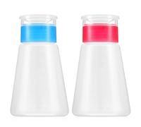 jojofuny 2pcs Nail Polish Remover Pump Bottles with Push Down Liquid Dispensers, Empty Red and Blue Cone-Shaped Makeup Pump Bottles for Salon and Home Use