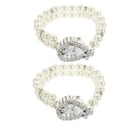 jojofuny 2pcs Women Crystal Pearl Bracelet Analog Quartz Wrist Watch Elegant Watches for Party Prom Special Occasions