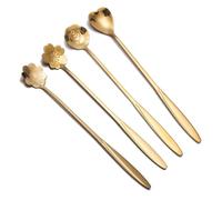jojofuny 3 Pcs Creative Long Handle Mixing Spoons Petal Shaped Stirring Spoons Stainless Steel Anti-Rust Heat Resistant Gold for Restaurant and Cafe