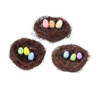 jojofuny 3 Sets Easter Bird Nest Decoration with Eggs Woven Rattan Home Desktop Adornment Vivid Photography Props for Festive Party Indoor Living and Office Embellishment Random Color