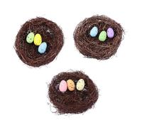 jojofuny 3 Sets Easter Decorative Artificial Bird Nests with Colored Eggs Woven Home Ornaments for Party Hotel Office and Store Easy to Use Festival Supplies Random Color