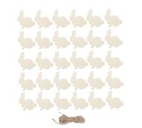 jojofuny 30 Pcs Wooden Easter Bunny Pendants with Jute Rope, Portable Rabbit Shape Decorations for Easter Party Crafts and DIY Wood Adornments