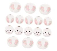 jojofuny 30pcs Easter Wooden Beads for DIY Jewelry Making Natural Wood Beads with Bunny Ears Faces Paws for Bracelet Crafting and Garland Decorations