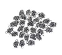 jojofuny 30pcs Silver Alloy Skull Head Pendants with Hanging Hole Design for DIY Jewelry Making and Bracelets, Vintage Style Charms for Crafting Accessories