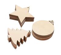 jojofuny 30pcs Wooden Cutouts Christmas Tree Stars and Baubles Hanging Ornaments DIY Craft Decorations for Parties School Camps Natural Lightweight Wood Slices