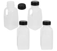 jojofuny 350Ml Refillable Milk Bottles with Black Caps, Set of 4 Plastic Beverage Containers for Juice and Soy Milk, Leakproof for Travel and Daily Use