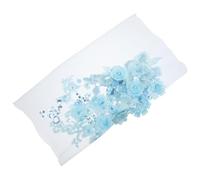 jojofuny 3D Sky Blue Flower Lace Embroidery Applique Patch, Sew-on Floral Sewing Patch with Three-Dimensional Organza Flower Decoration for DIY Clothing, Shoes, Bags Craft Projects