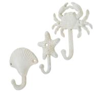 jojofuny 3pcs Cast Iron Hook Coat Decorative Hooks Decorative Theme Beach Hanging Key Hat Towel Clothes Hangers Nautical White