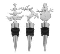 jojofuny 3Pcs Christmas Wine Stoppers Set - Reusable Metal Bottle Caps Silver Deer, Tree Snowman Designs - Leakproof Wine Preserver for Holiday Parties and Festive