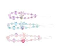 jojofuny 3pcs Cute Bow Beaded Phone Wrist Strap Heart Charm Lanyards Plastic Pendant Keychain Straps for Cellphone Camera Wallet Accessories
