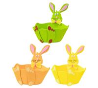 jojofuny 3Pcs Easter Bunny Felt Storage Baskets Set - Green, Yellow, Orange Cartoon Rabbit Design, Holiday Candy Organizer and Nursery Treat Holder for ’ Easter Egg Hunt