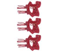 jojofuny 3pcs Red Horse Embroidered Sewing Applique Patches with Beaded Detail, Sew-on Decorative Fabric Motif for Hats and Bags, for Party and Holiday Accessories