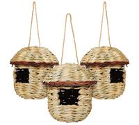 jojofuny 3pcs Straw Woven Bird Nests 15x15x16cm Hanging Bird Houses for Small Outdoor Garden Decoration Hut Nesting Shelter