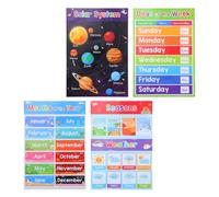 jojofuny 4 Pack Educational Posters for Kids, Seasons Months Days Solar Learning Charts, Sturdy Wall Decor for Preschool Classroom & Homeschool
