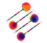 jojofuny 4 Pcs Adorable Pompom Ballpoint Pens for Students Smooth Writing Multi Colored Fluffy Round Pom Pom Pens Cute Kawaii Stationery School Office Home Use