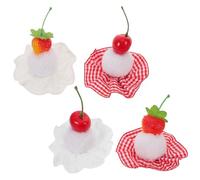 jojofuny 4pcs Birthday Hair Clips Set with Cherry and Strawberry Cake Designs, Plaid and Lace Food-Themed Hairpins for Women Teens, Fruit Cartoon Ponytail Barrettes for Party and Daily Wear
