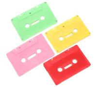 jojofuny 4pcs Blank Audio Cassette Tapes with Hard Case for Diy Retro Wall Decoration, Vintage Style Party Supplies in Red, Pink, Light Green, and Yellow