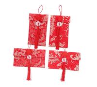 jojofuny 4pcs Chinese Red Envelopes Fabric with Dragon and Phoenix Embroidered Motifs Foldable Lucky Money Bags for Spring Festival Classic Red Cloth Hongbao for Lunar Year Celebration