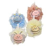 jojofuny 4pcs Cute Bee Bath Loofah Set for Soft Body Bath Scrubber Balls in Pink Blue Beige Yellow Gentle Shower Sponge for and Bathtub Time