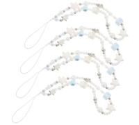 jojofuny 4pcs Elegant White Resin Bead Lanyard with Star and Shell Charms, Stylish Summer Phone Accessories Chain that Prevents Accidental Drops and Keeps Phone Accessible, for Outdoor