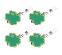 jojofuny 4pcs Four-Leaf Clover Easy-Pull Buckle St Patrick's Day Badge Reel Festive Badge Holder Glitter Clover Id Holder Retractable Reel for Office Nurse Clip Holiday St Patrick's Day