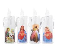 jojofuny 4pcs LED Jesus Candle Lights Holy Night Electronic Candle Lamps Reusable Battery-Operated Decorative Lights for Easter Christmas Mass Without Base