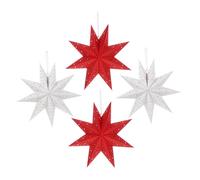 jojofuny 4pcs Pointed Paper Star Lanterns Red and White Hanging Paper Lampshades DIY Origami Craft for Christmas Holiday Wedding Birthday Party Indoor Decor