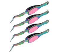 jojofuny 4pcs Precision Reverse Tweezers with Soft-Grip Curved Stainless Steel Tips for Electronics Jewelry DIY Crafts Laboratory and Model Making Tasks
