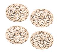 jojofuny 4pcs Round Wooden Basket Bottom Crochet Base Sturdy Unfinished Wood Craft with Unique Hollow Carved Design Natural Texture for Weaving Basket Making Supplies