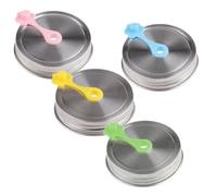 jojofuny 4pcs Stainless Steel Jar Lids with Straw Hole and Plugs Airtight Sealing Mason Jar Covers Drinking Supplies for Water Bottles and Craft Projects