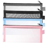 jojofuny 4Pcs Transparent Nylon Pencil Bags Portable Pen Storage Pouches for Stationery Receipt and Makeup Organizers Capacity for Home and Travel