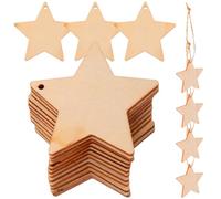jojofuny 50 Sets DIY Wooden Star Tags and Pentagram Wood Cutouts, Unfinished Plastic Star Shape Slices for Crafting, for Hanging in The Living Room Or Study